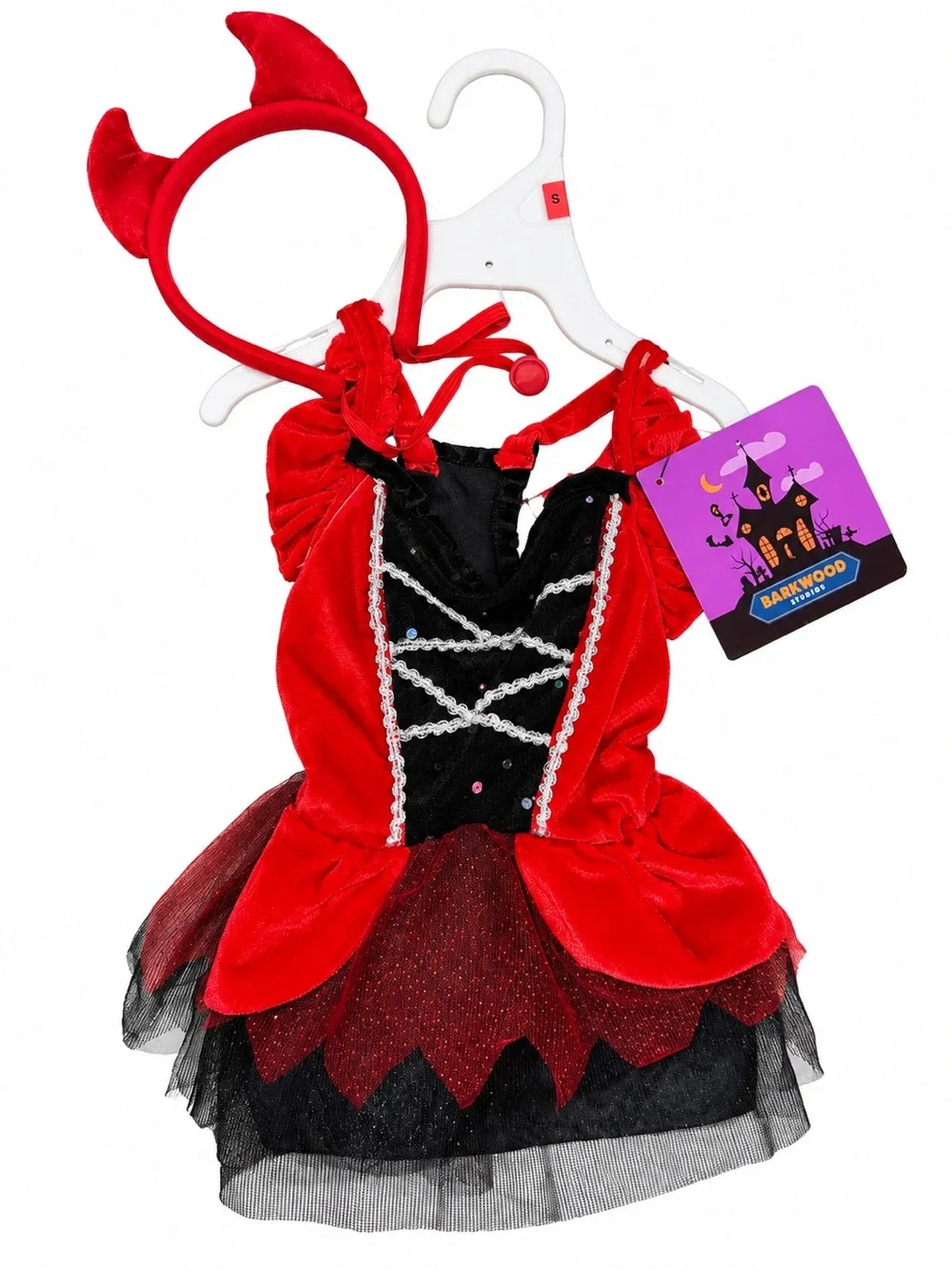 🆕 Barkwood Manor Devil Dog Halloween Costume Dress Horns Size Small